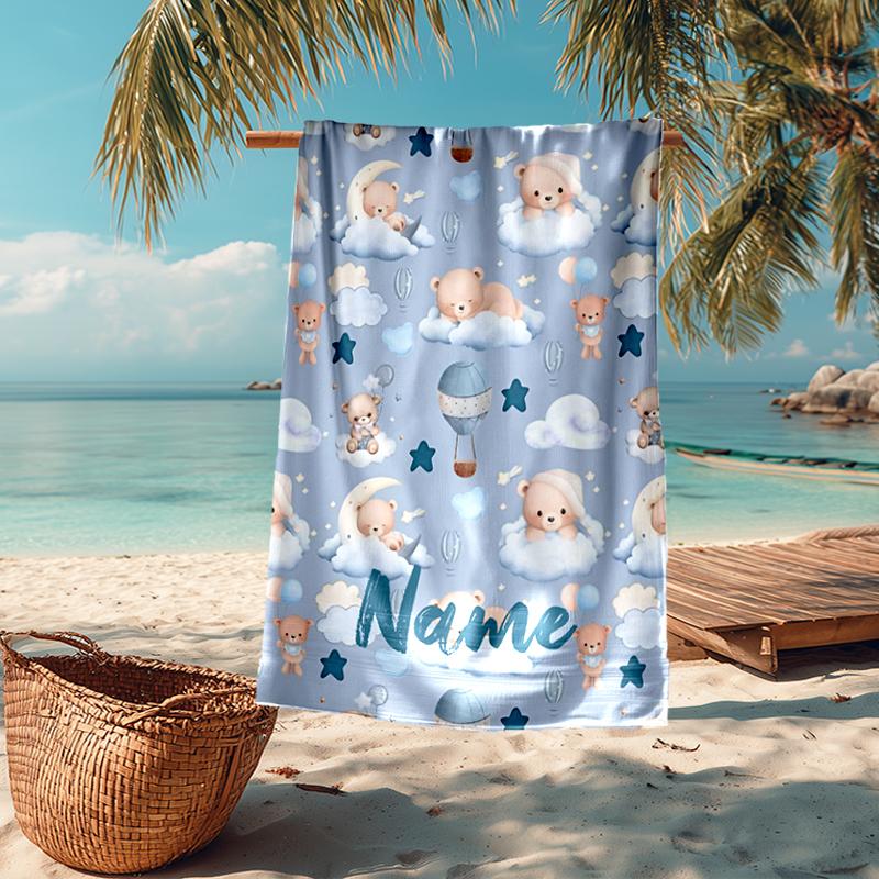 Custom Name Ultra-Soft Beach Towel with Bear Theme,Ideal for Pool - Camping, Diving - Perfect Travel Essential, Vibrant Beach Towel.