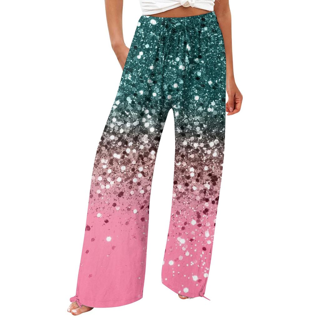 Брюки для женщин. Летние струящиеся брюки с высокой талией и широкими штанинами с принтом. Повседневные брюки.