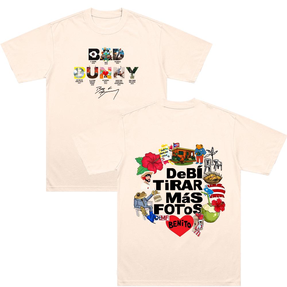 Bad Bunny X Debi Tirar Mas Fotos World Tour 2026 T-shirts Mens Clothes High Quality 100%Cotton Tshirt Ashion Y2K Unisex Tees bad bunny super bowl