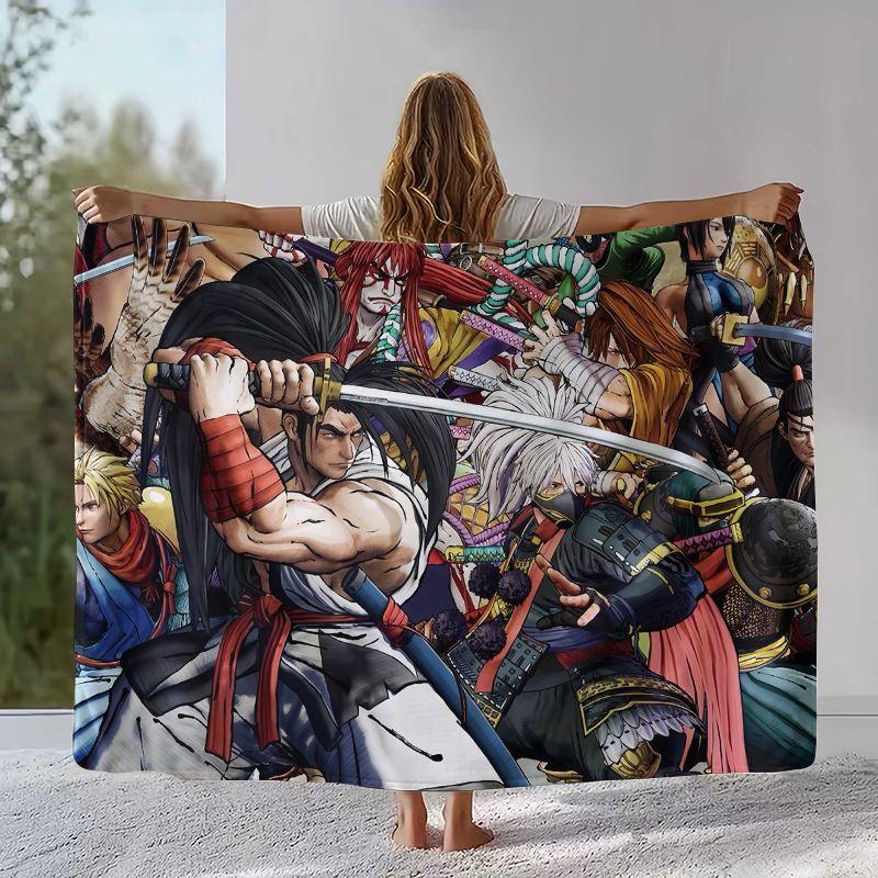 Ретро Фланелевое Одеяло Samurai Spirits Shodown, Сверхмягкий Теплый Плюшевый Плед для Дома, Спальни, Кровати, Дивана, Офиса, Кемпинга, Пикника