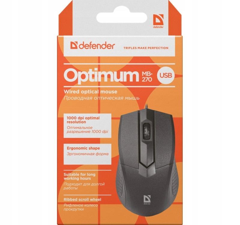 Defender OPTIMUM MB-270 OPTICAL 1000dpi 3P Wired Mouse Black