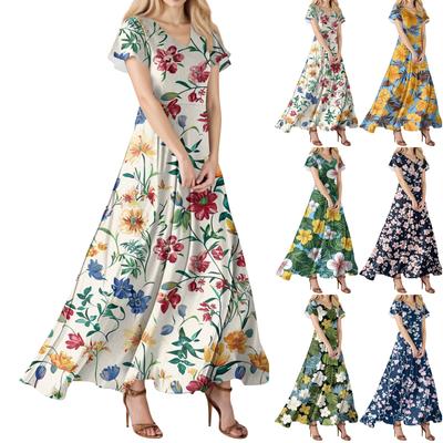 Модное Женское свободное повседневное платье с V-образным вырезом, короткими рукавами и высокой талией