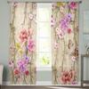 Watercolor Painting Leaf And Flowers Sheer Curtains Bedroom Voile Curtain Living Room Window Sheer Curtains Kitchen Tulle Drapes
