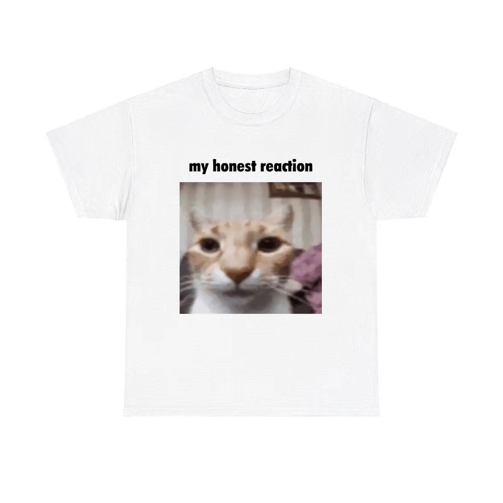 My Honest Reaction T-shirts Funny Cat Meme T Shirts Men Women Cotton Casual Oversized Short Sleeve Tees Men's Joke Humor Tshirt