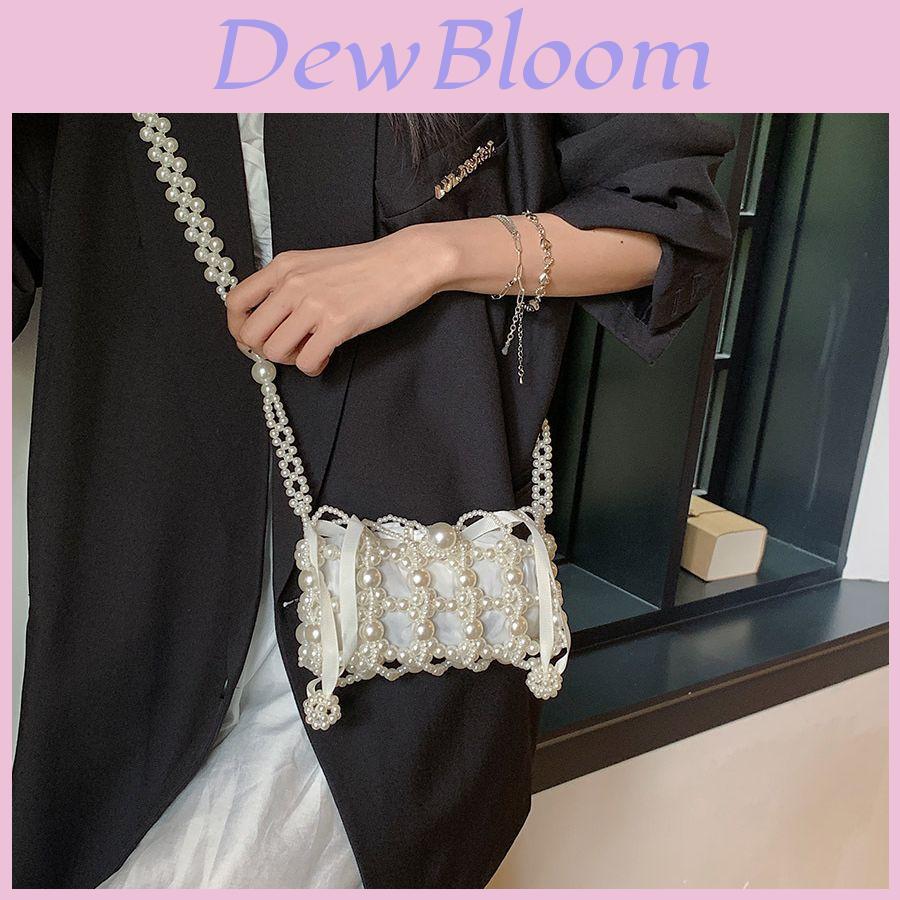 Mini Pearl Chain Crossbody Bag For Girls With Woven Design And Cell Phone Pocket