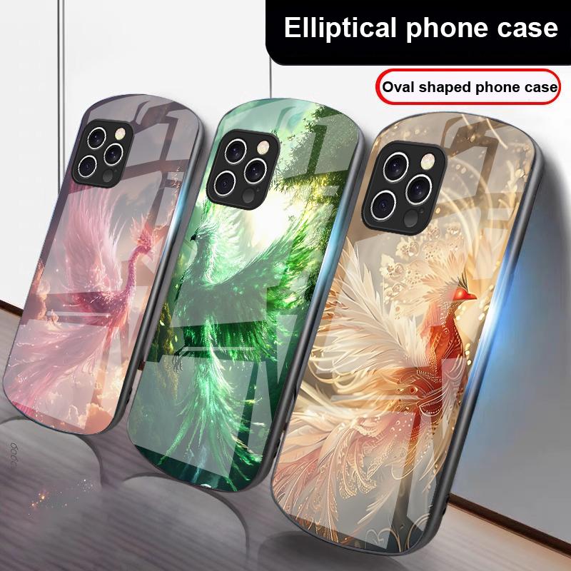 Золотой Феникс Раскрывающийся Для iPhone 16 Pro Max 16e 15 Pro 14 13 12 Mini 11 XS Max XR 7 8 Plu SE 22 Эллиптический Стеклянный Чехол для Телефона