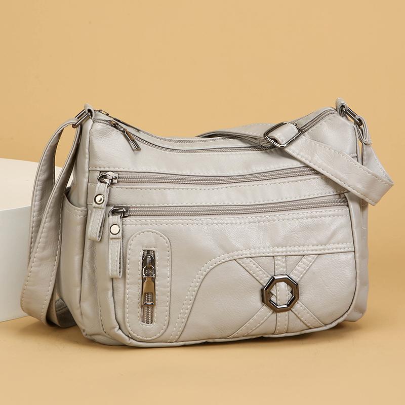 Винтажная сумка через плечо, женская сумка среднего возраста, мягкая кожаная многослойная сумка через плечо