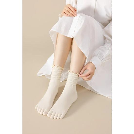 Cotton Five Finger Socks For Woman Edge Curl Fashions Colorful Loose Harajuku Short Socks With Toes Japanese Split Toe Socks