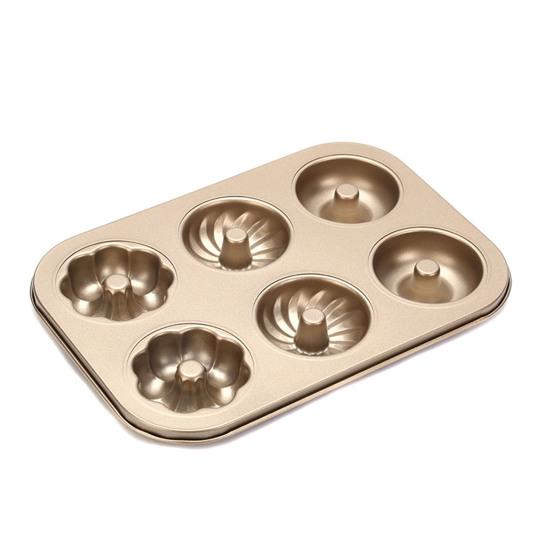 Donut Baking Pan 6-Count Carbon Steel Nonstick Donut Pan for Baking Easy Release Doughnut Molds Multifunctional Bakeware for Cakes Muffins Pies