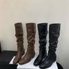 Толстые каблуки, но высокие ботфорты до колена в стиле рыцаря, ковбойские ботинки в западном стиле, ботинки-чулки, ботинки, женские осенне-зимние новинки