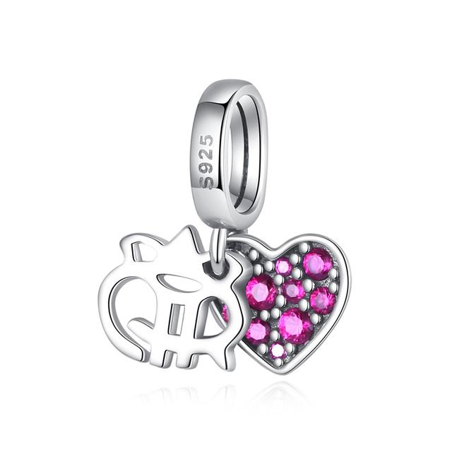 Стерлингового Серебра 925 пробы Love You Mom с двойным сердцем, висячие бусины с разрезом, подходят для оригинального модного браслета, сделай сам, для женщин, ювелирные изделия, подарок