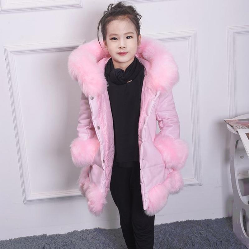 YUBAOBEI Christmas Winter Thick Warm Girls Leather Jacket Kids Soild Color Plush Stand Collar Hooded Coat