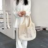 Lightweight Women's Minimalist Crochet Tote Bag Large Capacity Hollow Out Woven Design, Durable Fabric with Fixed Shoulder Strap