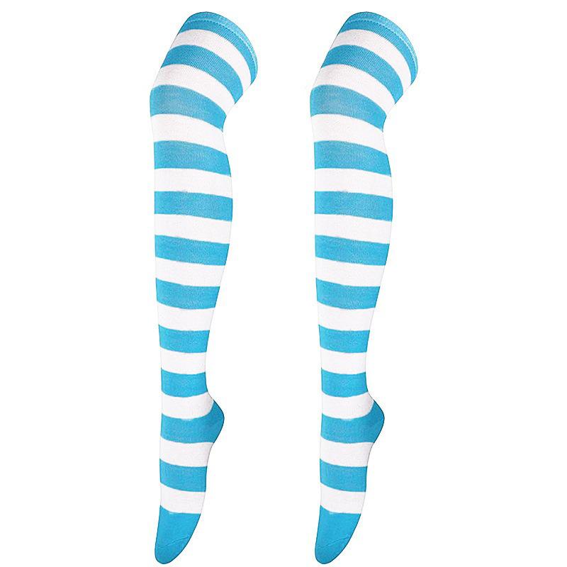 Striped Blue & White Over-the-Knee Cosplay Socks for Women - Anime Thigh Highs