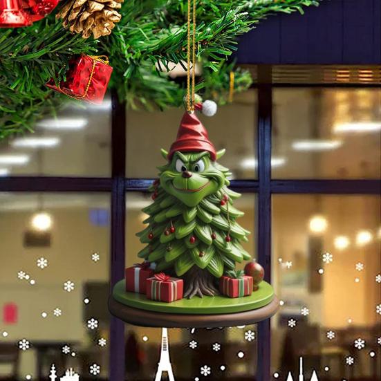 Зеленый Эльф Рождественская Елочная Игрушка 2D Плоский Акриловый Шар для Зеркала Заднего Вида Автомобиля Мультяшный Эльф Рождественская Елка Подвеска для Праздничной Елки Окна Настенный Декор