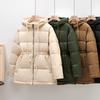 Women White Duck Down Jacket Hood Warm Autumn Winter Outwear Solid Color Simple Drawstring Coat