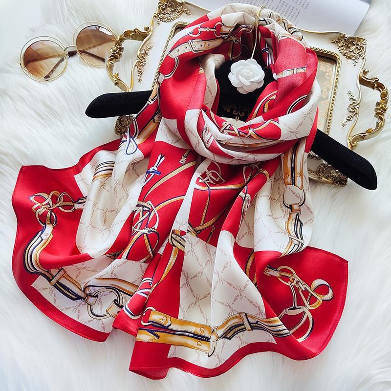 100% Pure Silk Scarf Women Lightweight Wrap Shawl 55x175cm Long Elegant Printed Neck