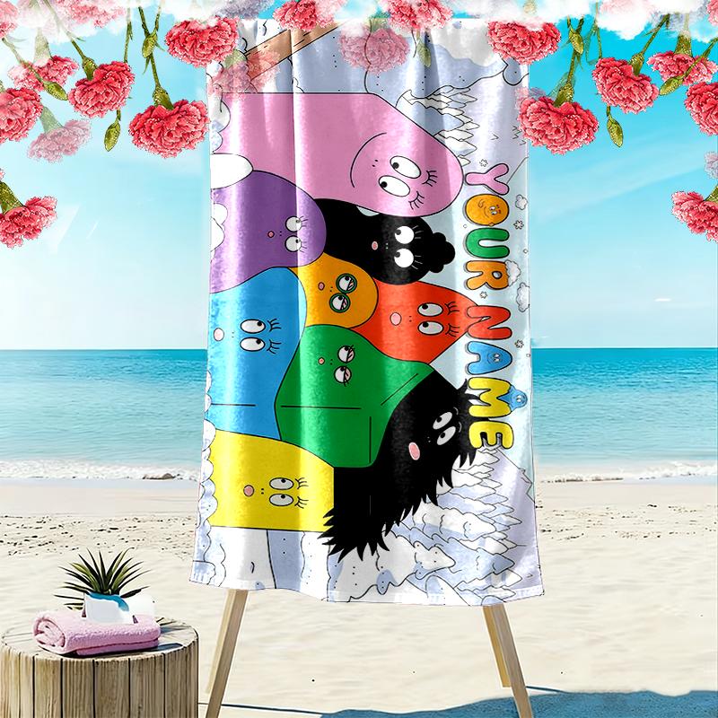 Custom Name,Barbapapa Print Beach Towel, Large Soft Quick Dry Towel for Beach Camping Swimming