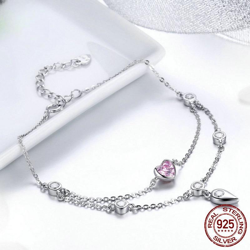 Оригинальный европейский и американский модный браслет для женщин Sweetheart S925 Серебряный браслет с розовым цирконием