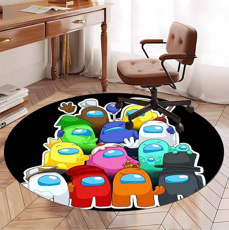 Among Us Pattern Round Rug, Indoor/Outdoor Mat, for Picnic, Gameroom, Bedroom, Office, Living Room, Home Decor Carpet, Birthday Gift