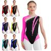 Girls Gymnastics Leotard with Shiny Rhinestones Color Block Asymmetrical Skirt
