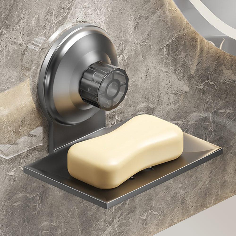 Metal Soap Dish Suction Cup Soap Container Tray Storage Rack  Bathroom Kitchen Sink Organizer