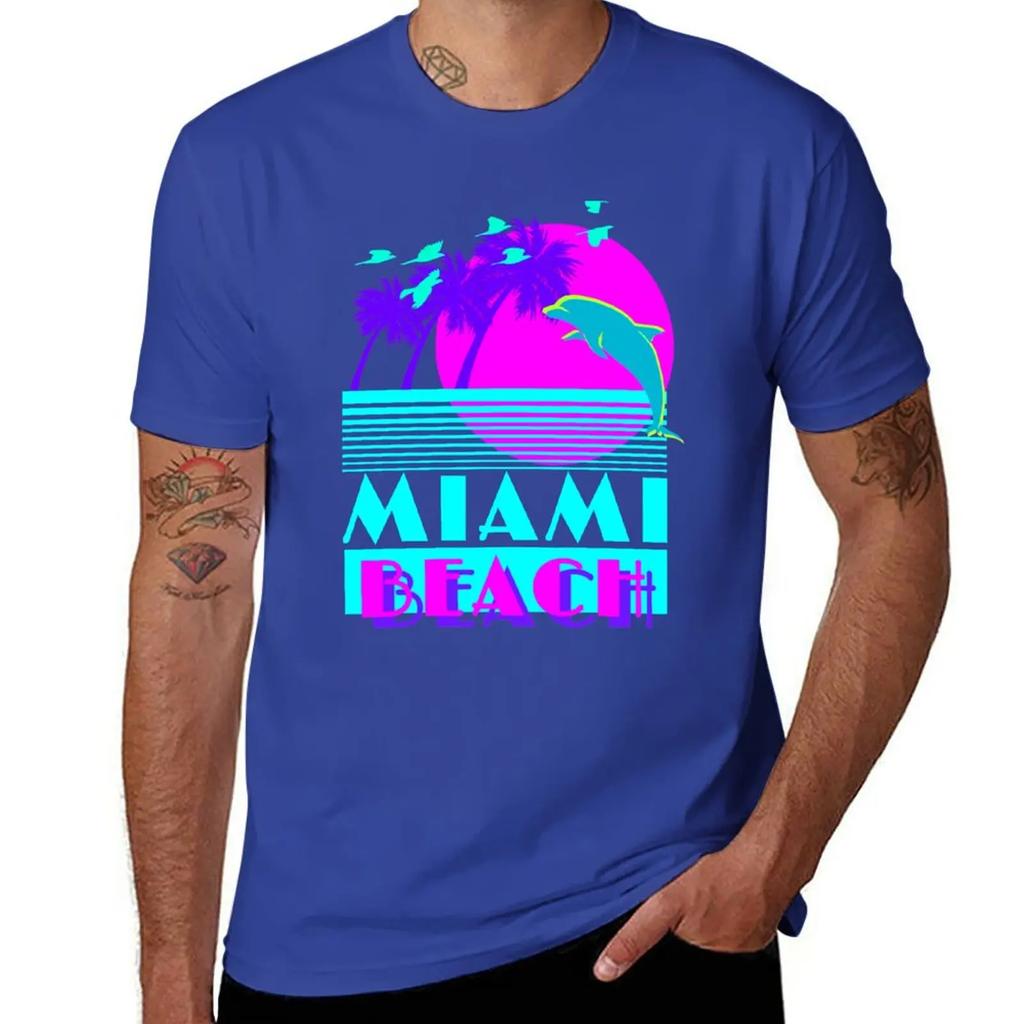 New Miami Beach Dolphin Retro T-Shirt black t shirts custom t shirts Short sleeve designer t shirt men