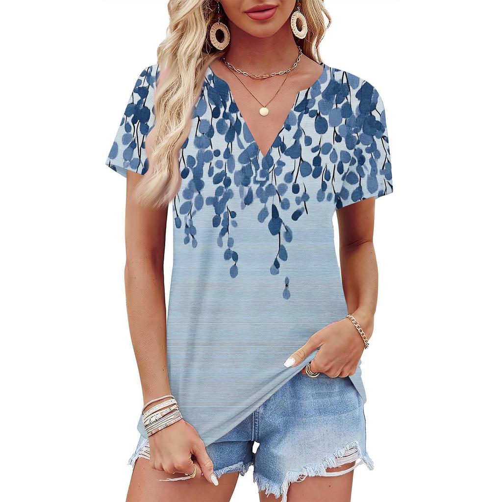 Женская летняя рубашка с коротким рукавом и V-образным вырезом с цветочным принтом, деловая повседневная свободная футболка, трендовая модная одежда, топы