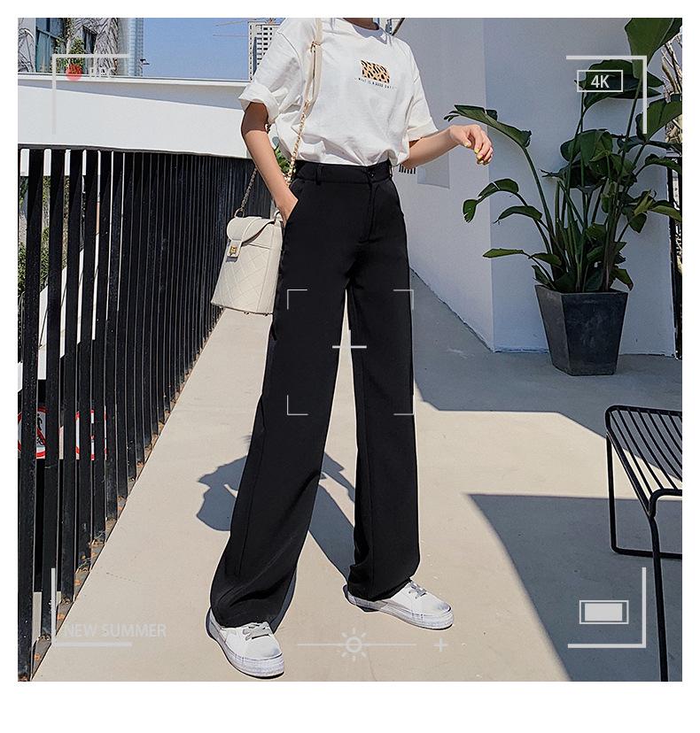 Women's High Waist Wide Leg Ice Silk Trousers - Slimming, Casual, Black, Floor-Length