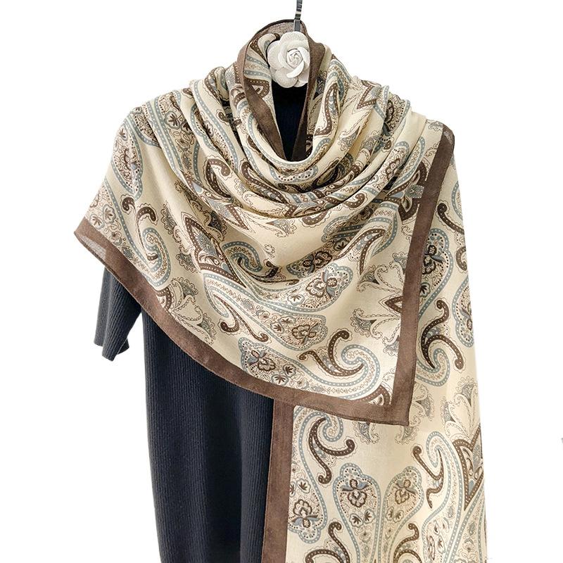Creative Elegance Cotton and Linen Scarf Femininity High Sense Abstract Style Printing with Shawl