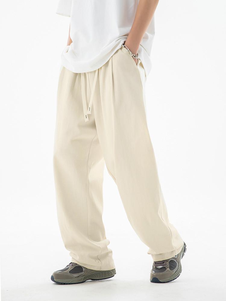 Retro Cotton Casual Pants With Pleats And Drawstring Waist For Men
