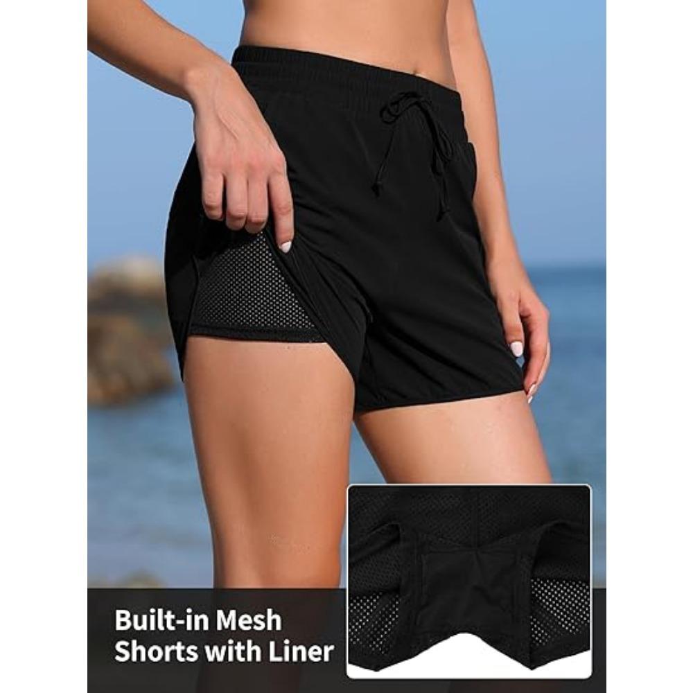 CHARMLEAKS Swim Shorts Women High Waisted Swim Bottom Tummy Control Board Shorts with Pockets Liner