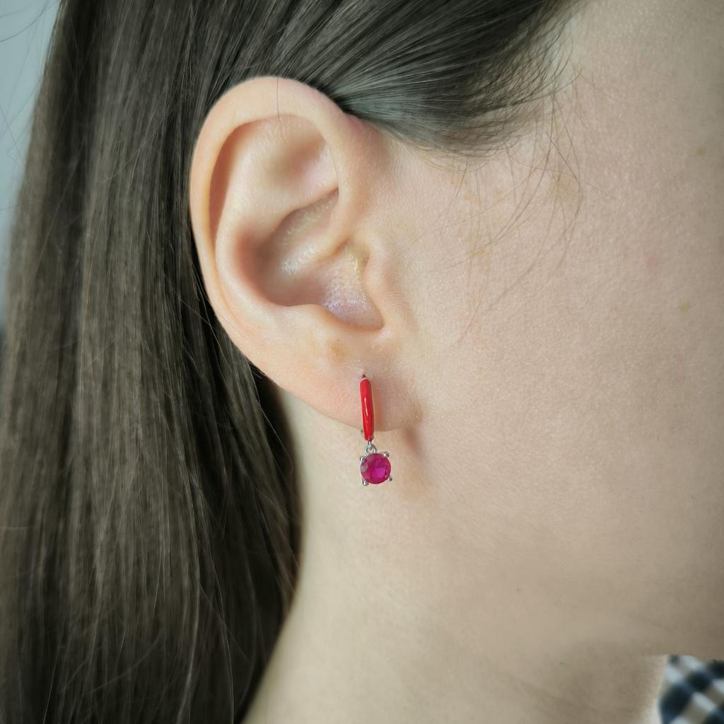 Серебряные серьги с фианитами, емаллю (60002191)