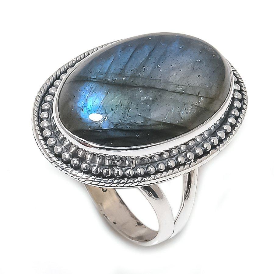 Натуральный драгоценный камень лабрадорит, ручная работа, серебряное ювелирное кольцо 925 пробы, размер 7 S5y62