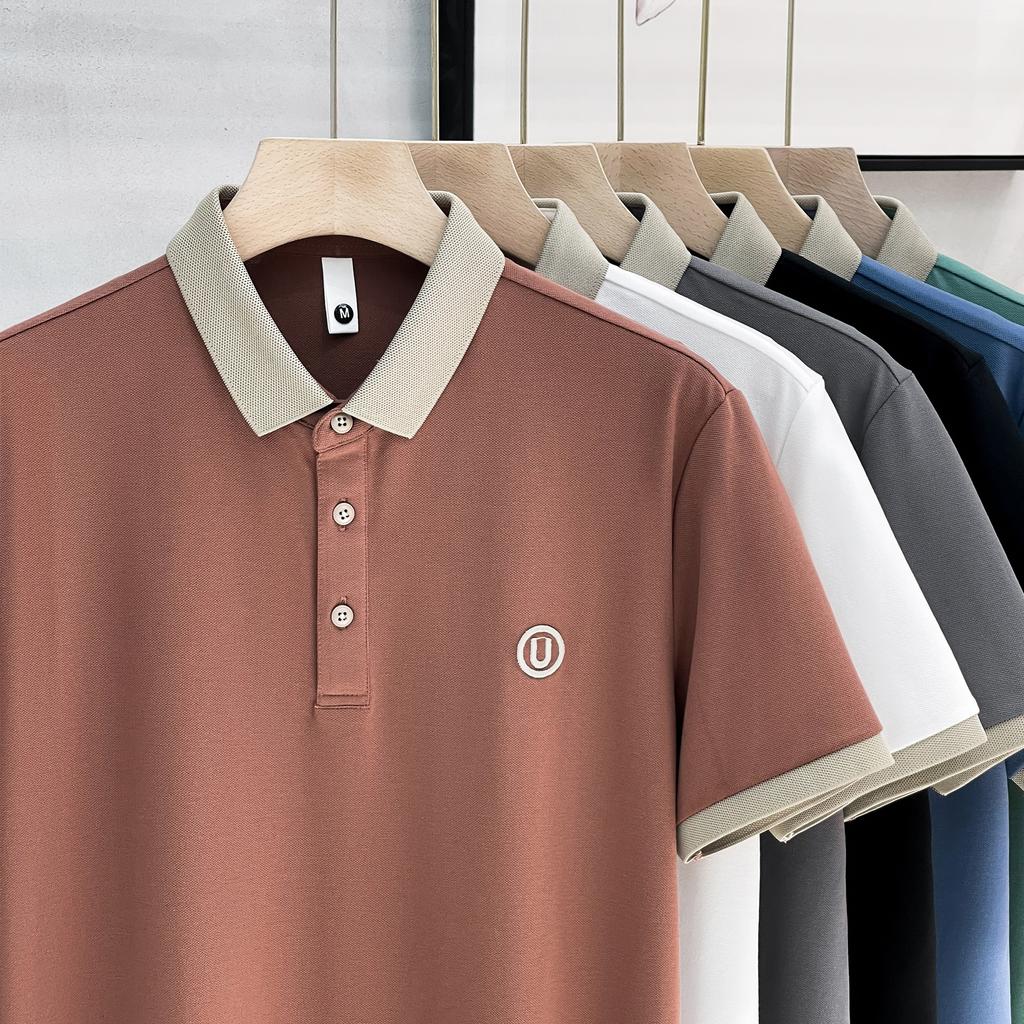 Мужская рубашка поло с коротким рукавом, мужская модная корейская версия британской рубашки поло с лацканами, высококачественный приталенный топ, мужской
