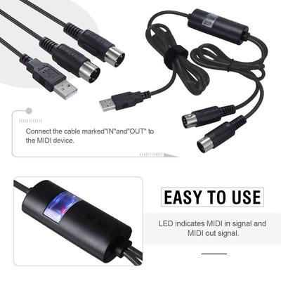Конвертер MIDI-кабеля USB IN-OUT, профессиональный адаптер для ПК/ноутбука/Mac к музыкальной клавиатуре для домашней музыкальной студии Pinao
