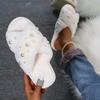 Leisure Furry Slippers Woman Slides Casual Fur Flat Heels Shoes Woman Pearl Winter Autumn Slippers Plus Size