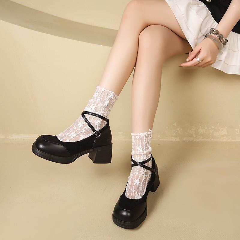 Весенние винтажные туфли Мэри Джейн на очень высоком каблуке, женские туфли-лодочки на платформе с пряжкой на щиколотке, женские туфли в стиле Лолиты с квадратным носком и толстым каблуком
