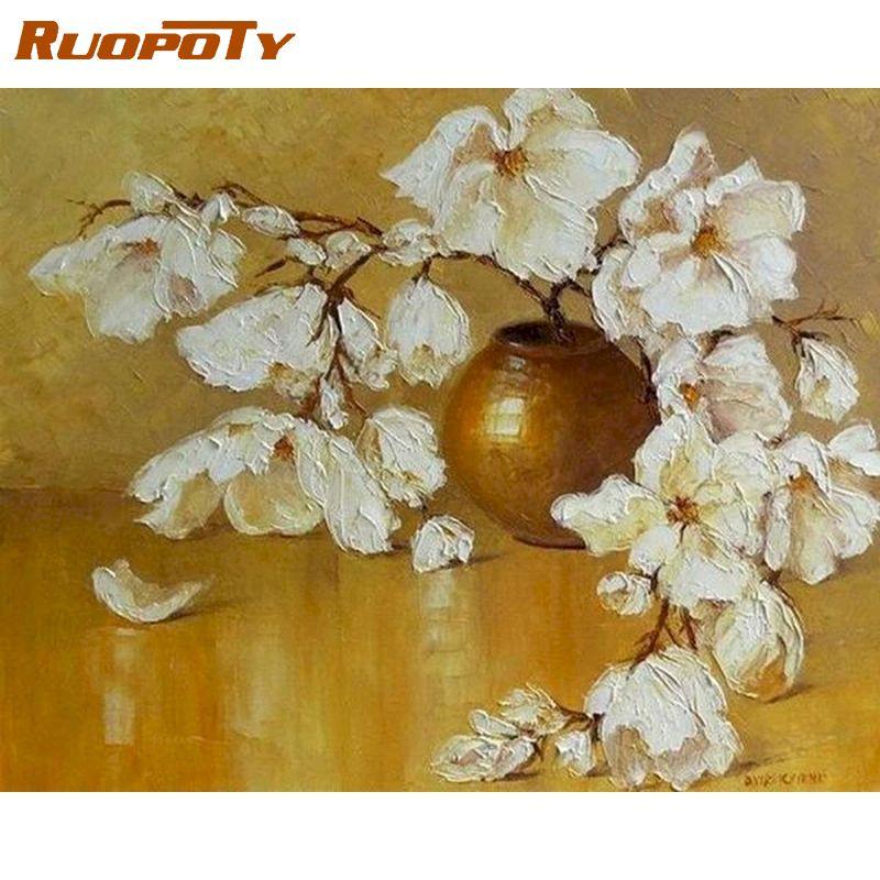 RUOPOTY Безрамные цветы серии DIY картина по номерам ручная роспись маслом акриловый рисунок по номерам для домашнего декора подарок