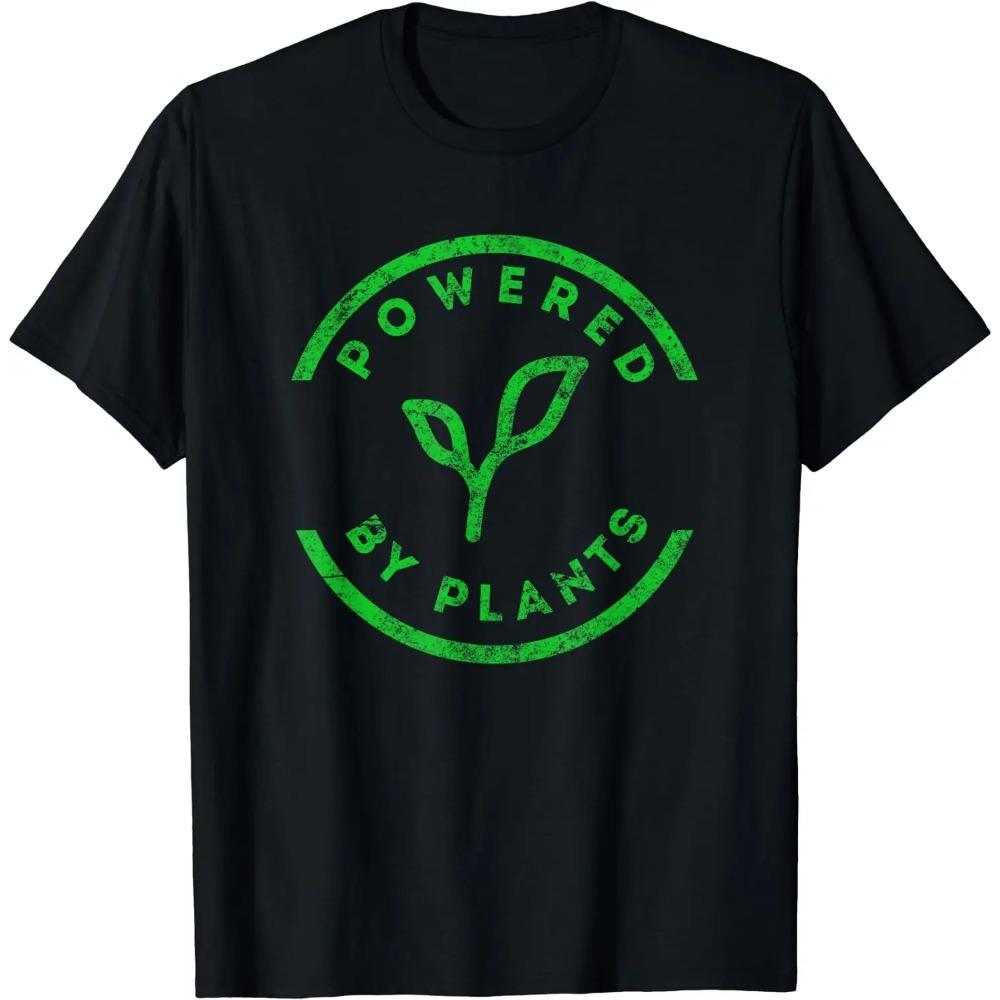 Забавные винтажные футболки Powered Plants с вегетарианской диетой от Vegan, летние графические футболки из хлопка для подарка на день рождения, мужская одежда, большие размеры, унисекс