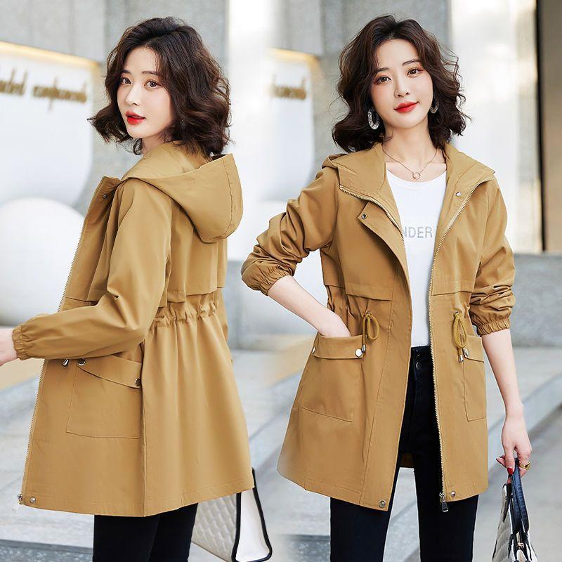 Danmo Spring Autumn Korean Trench Coat Women Fashion Slim Hooded Coats Female Windbreaker Casual Outerwear Overcoat Ladies
