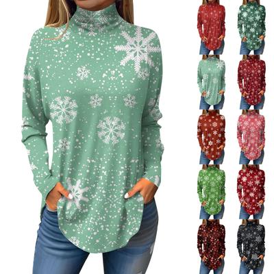 Футболки для женщин, осенние повседневные рубашки с длинными рукавами, толстовка с винтажным принтом, топ с высоким воротом, пуловер