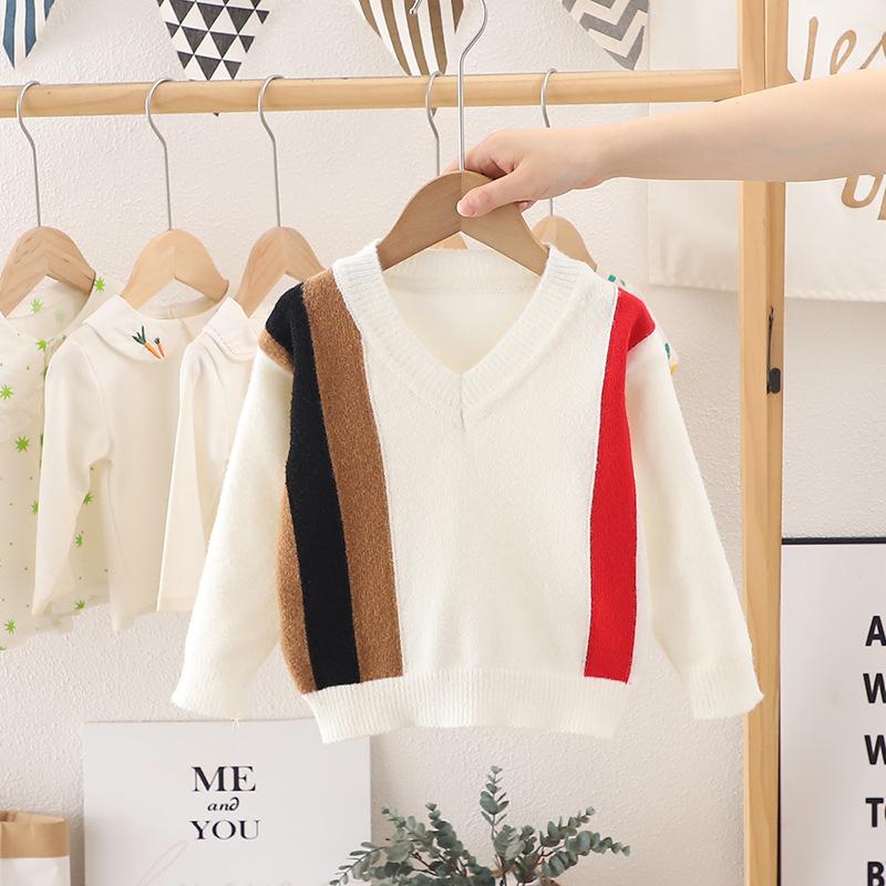 Осень-зима, свитер для мальчиков, верхняя часть, свитер для мальчиков, полосатая трикотажная нижняя часть, рубашка, детская теплая одежда