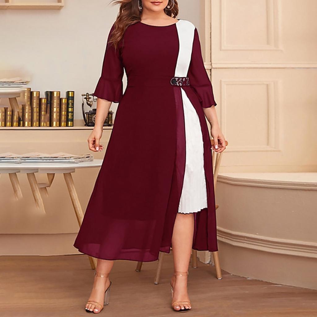 Women's Fashion Plus Size Skirt Chiffon Stitching Collision Color Waist Dress
