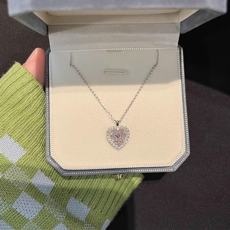 Ожерелье Love, женская легкая роскошная цепочка в форме сердца из розового циркония с ключицей, нержавеющая сталь, пудра вишневого цвета, защитная цепочка в форме сердца