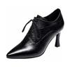 Women's Shoes Spring New Deep Mouth Single Shoes First Layer Embossed Plaid Leather Pointed Fashion High Heel Short Boots