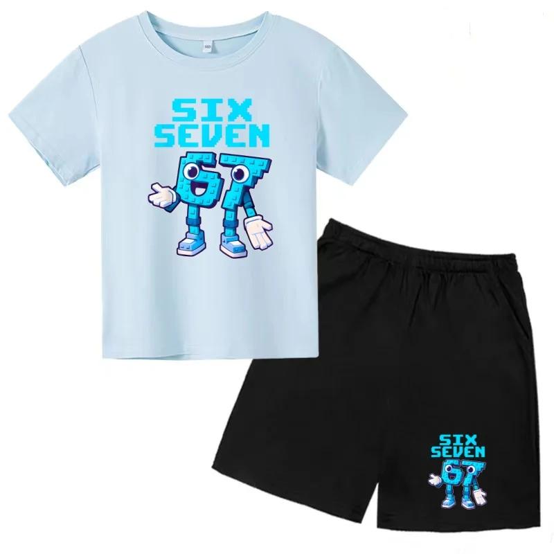 3-12 Ensemble décontracté sportif pour garçons et filles, T-shirt d'été cool à manches courtes et imprimé numéros 6 et 7, style