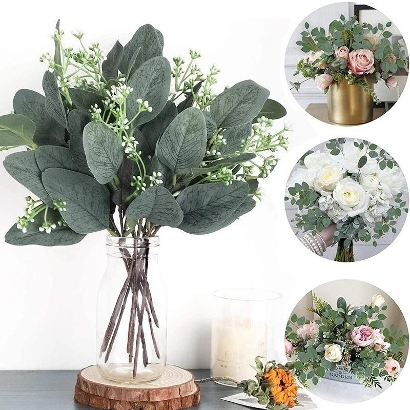 6 шт. искусственные листья эвкалипта стебли ветки DIY искусственные растения для свадьбы домашний декор сада