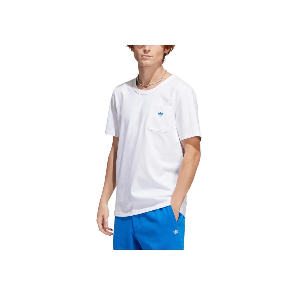 Adidas Originals Trefoil Solid Color Front Pocket Crew Neck Casual Short Sleeve T-Shirt Men Tops White HM6857