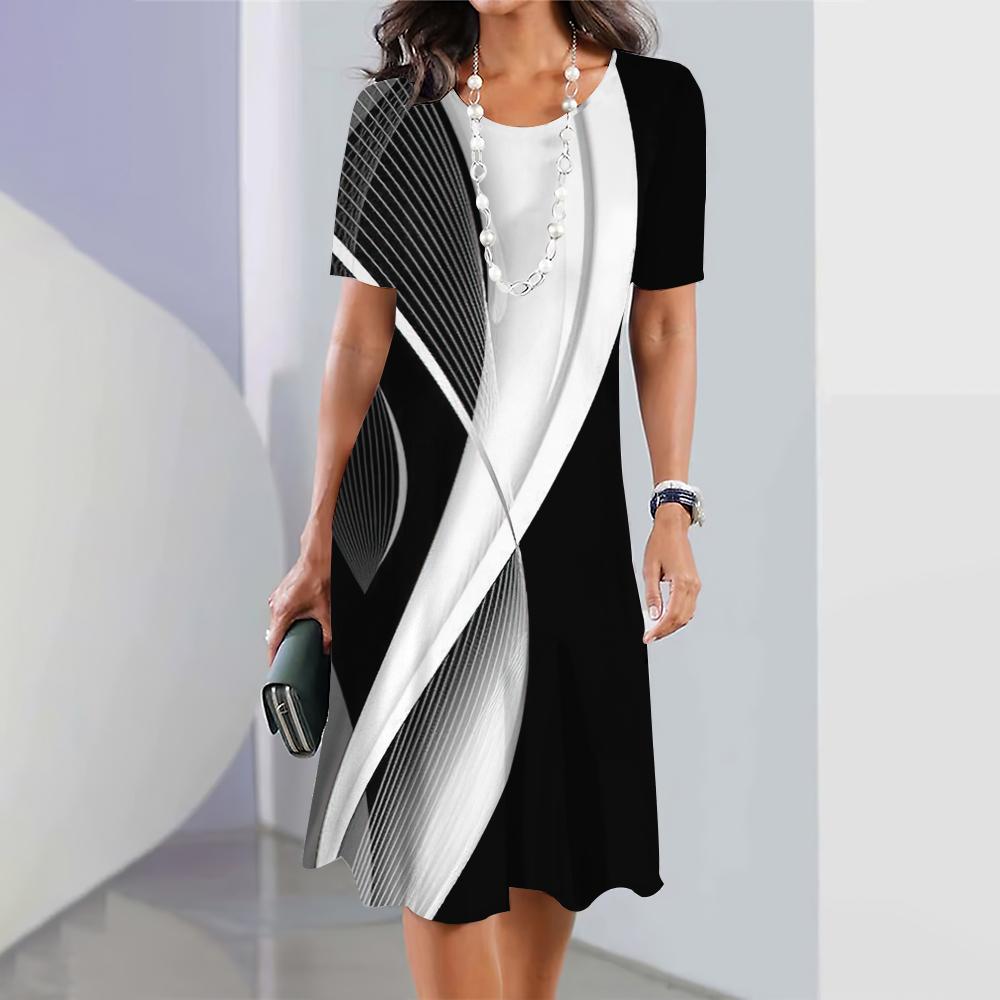 Женские платья 3D Градиент Геометрический принт Короткий рукав Одежда Мода Свободная юбка Летнее Дамское Платье оверсайз для отпуска